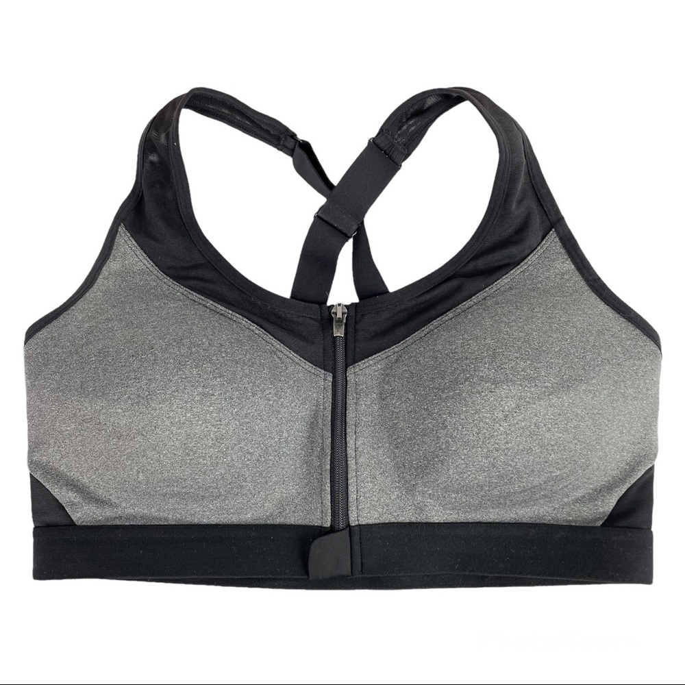 AVIA Sz Large Black Grey Zip Up Mesh Sports Bra